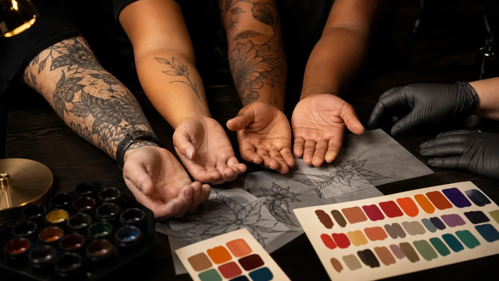 Tattoo Farbe auf verschiedenen Hauttoenen: Kontrast vor Palette