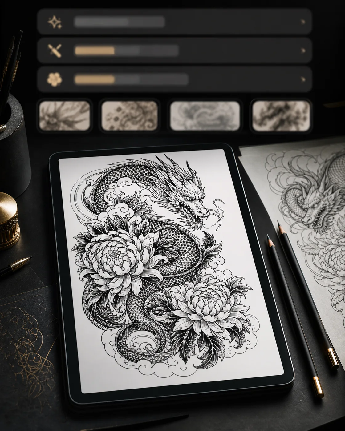 AI generated Japanese dragon tattoo design preview