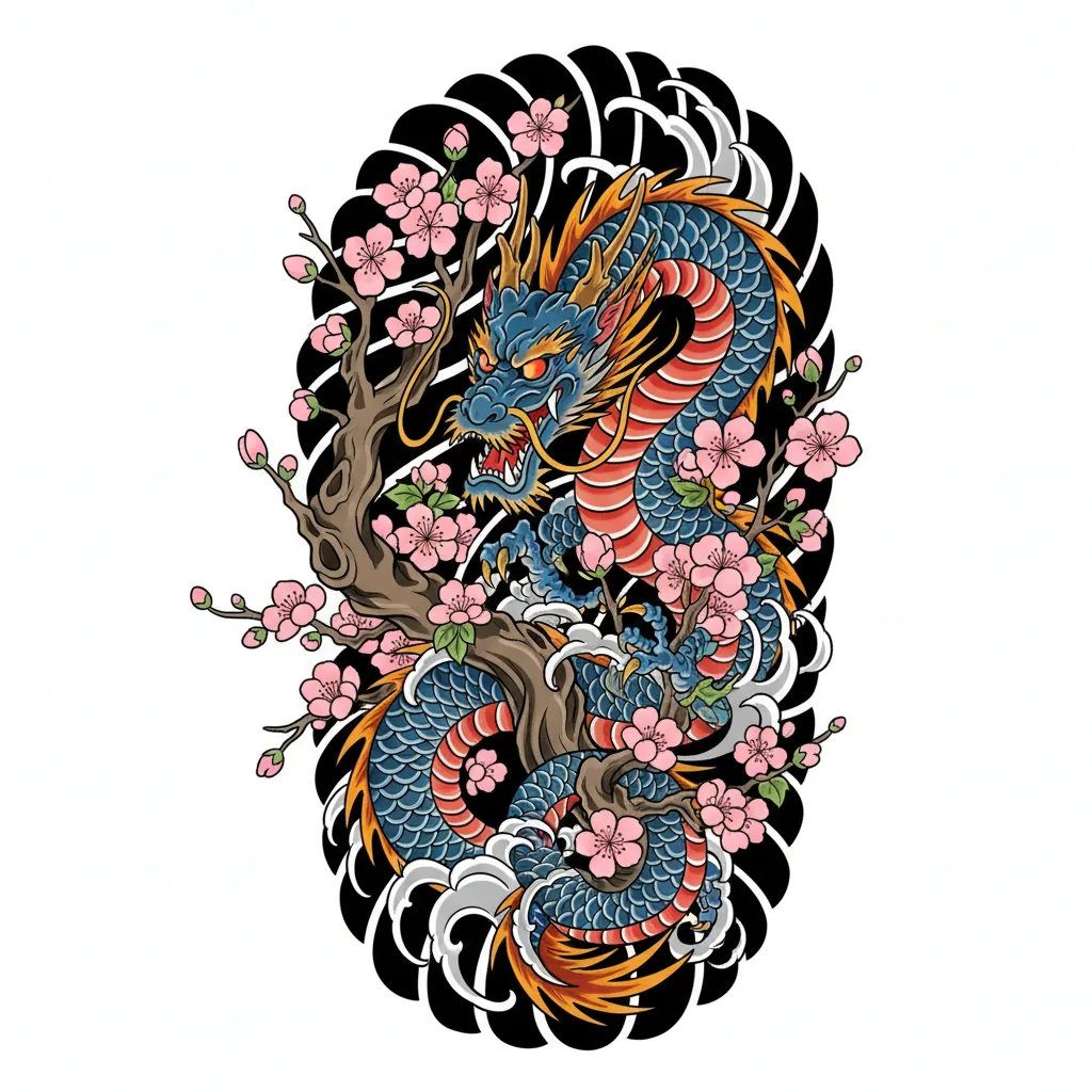AI generated Japanese dragon tattoo design preview