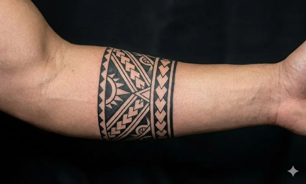 Tattoo Design: Tribal calf band with bold symmetrical flow in Tribal style
