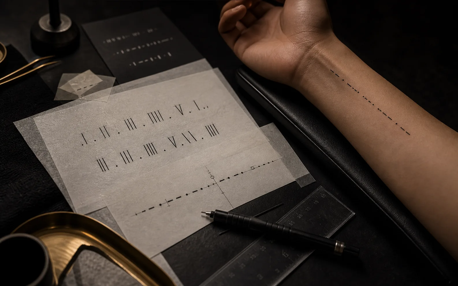 Date tattoo planning with lettering and numeral references
