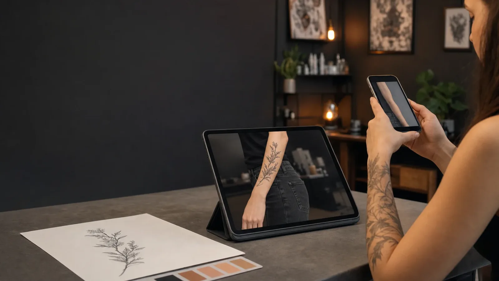 Virtual tattoo try-on preview on skin